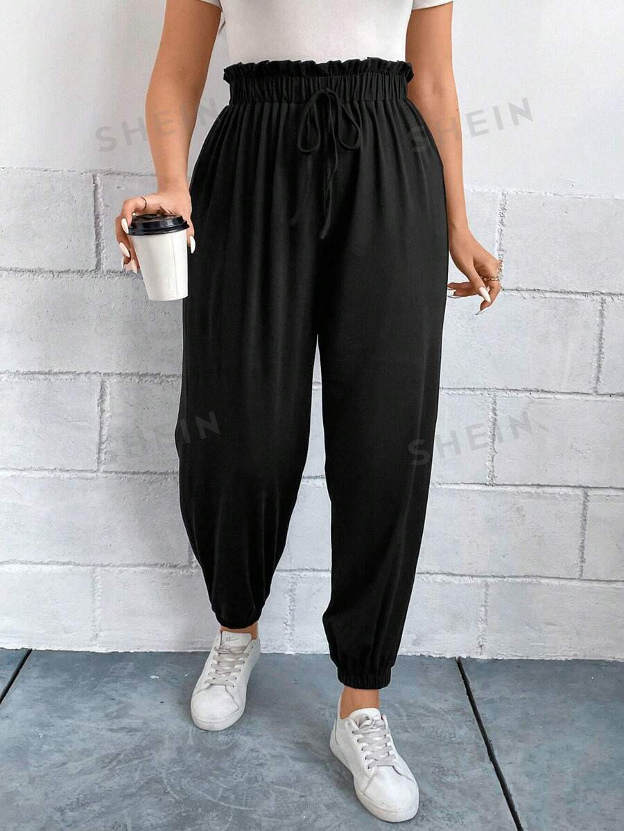 SHEIN LUNE Plus Paperbag Waist Knot Front Sweatpants | SHEIN