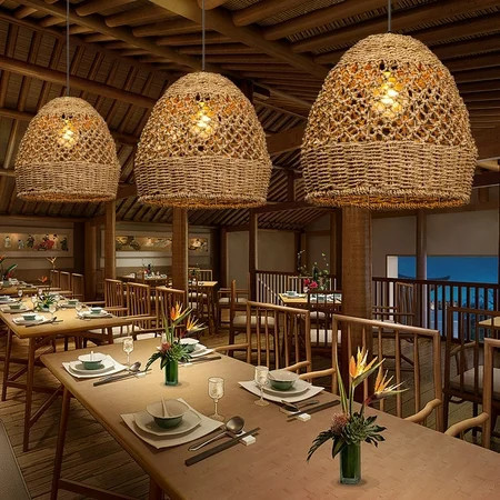 UEEYAC Natural Seagrass Lampshade Rattan Pendant Light Handmade Lamp Fixture | Walmart (US)