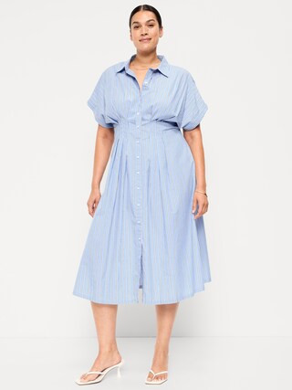 Pintuck-Waist Midi Shirt Dress | Old Navy (US)