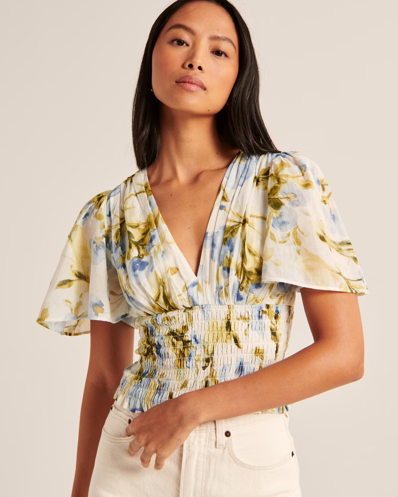 Flutter Sleeve Smocked Waist Top | Abercrombie & Fitch (US)