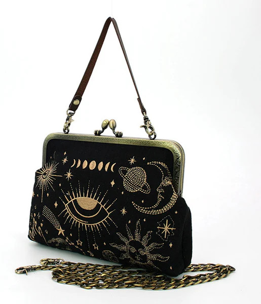 Black & Gold Celestial Handbag | UniqueVintage