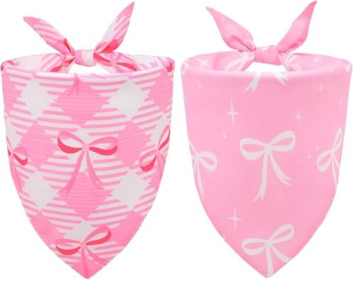 Pink Bow Dog Bandanas,Pink Valentines Scarf for Girls,Cute Coquette Bowknot Dog Kerchief Gifts,Tr... | Amazon (US)