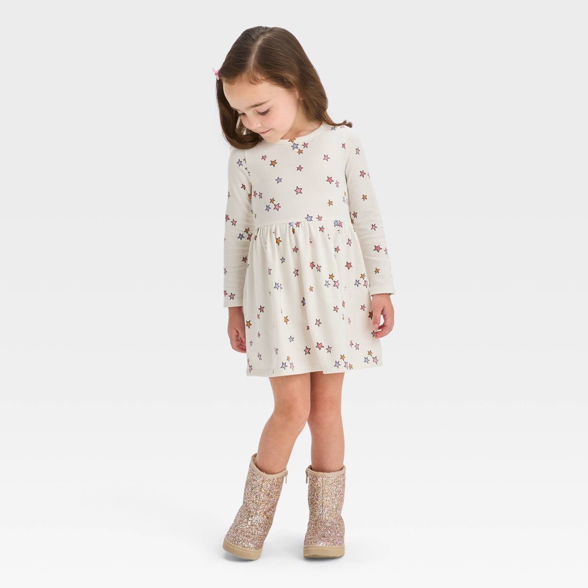 Toddler Girls' Stars Long Sleeve Dress - Cat & Jack™ Cream | Target