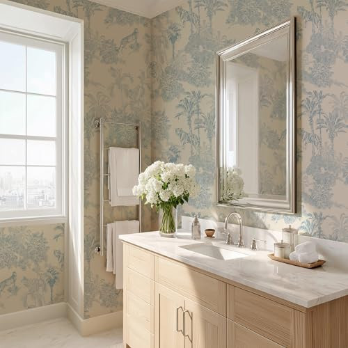 RollsRolla Toile Blue and White Peel and Stick Wallpaper Accent Wall French Chinoiserie Style Country Farmhouse Temporary for Apartments Nursery Wallpaper | Amazon (US)