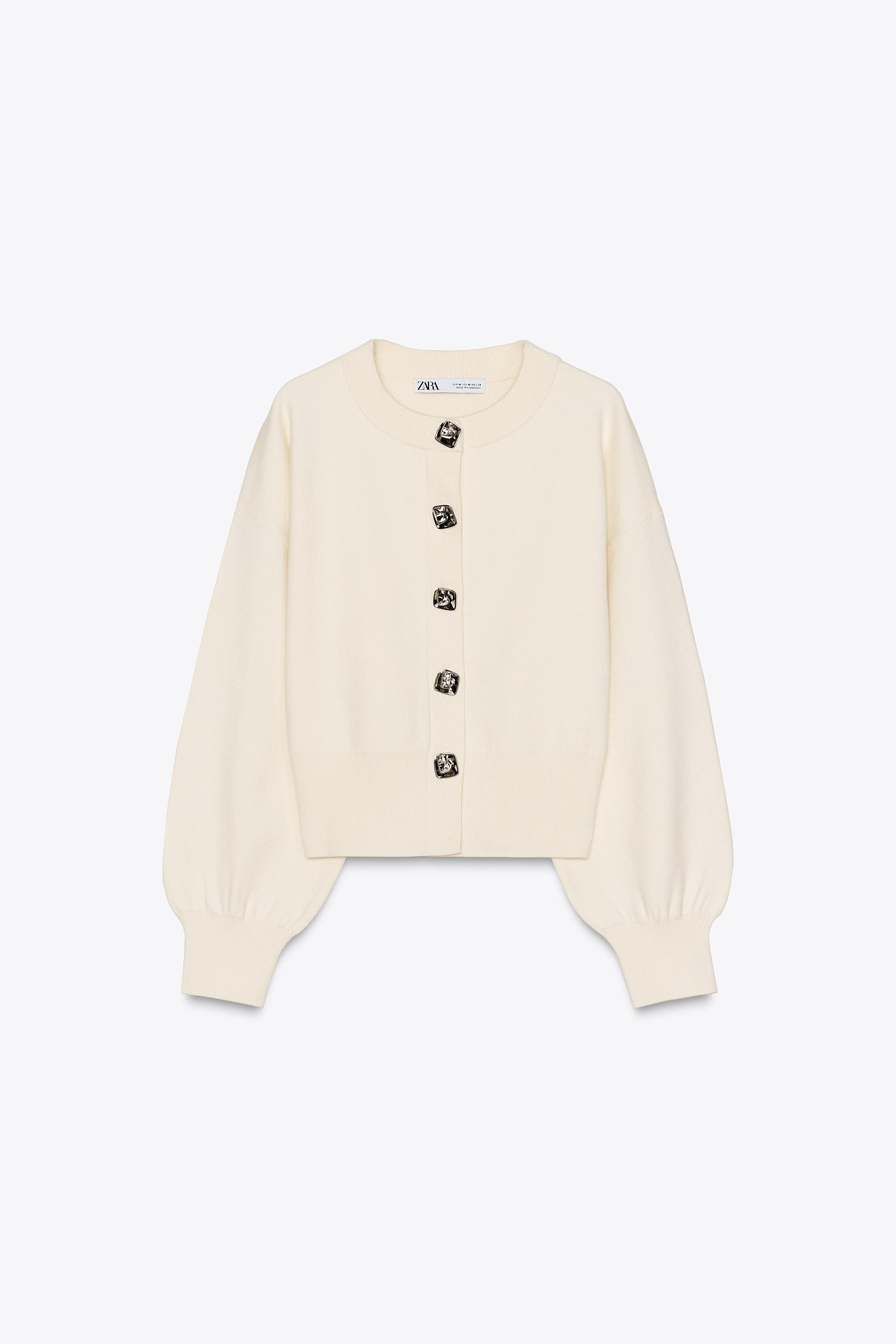 KNIT CARDIGAN WITH FLORAL BUTTONS | Zara UK