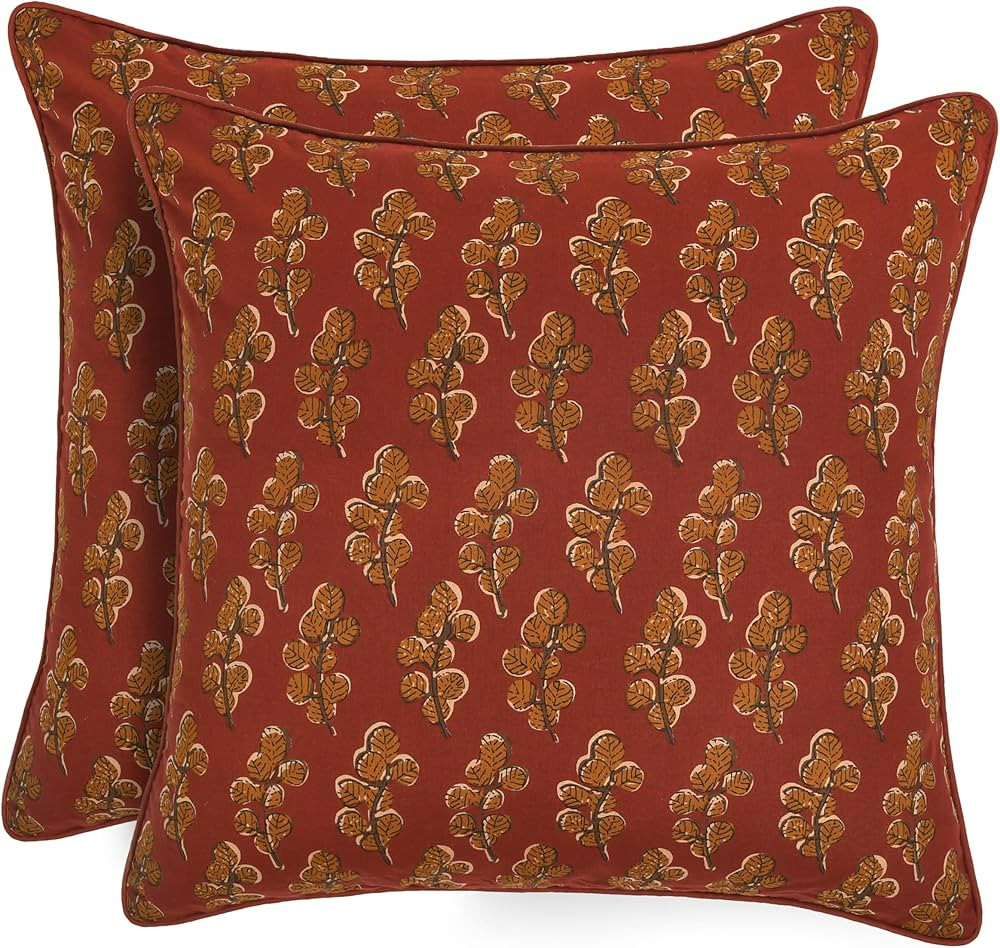 Ridhi Hand Block Print 20x20 Red Decorative Outdoor Couch Throw Canvas Pillow Cover Set of 2 Wash... | Amazon (US)