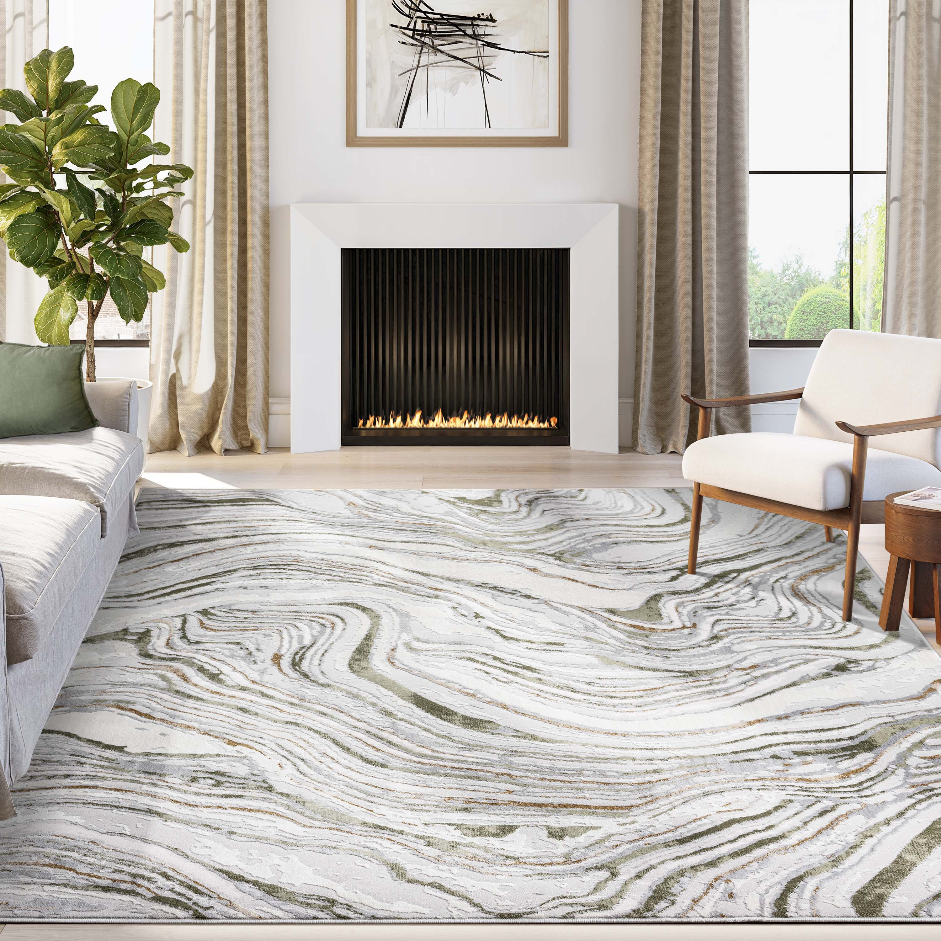 Abani Rugs Ivy 6 x 9 (ft) Loomed Grey Green Rectangular Indoor Abstract Machine washable Area rug | IVY120A-6 | Lowe's