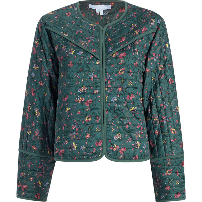 Hill House Home | The Women's Amari Quilted Jacket, Fleur Chintz Bottle (Green, Size Small) | Maisonette | Maisonette