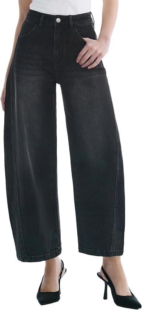 Barrel Jeans for Women Baggy High Waisted Wide Leg Jeans Strechy Y2K Comfort Ankle Denim Pants | Amazon (US)