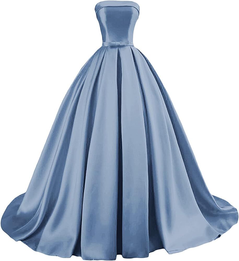 Strapless Prom Dresses Long Satin Ball Gown Formal Dress for Women Evening Dress with Pockets | Amazon (US)