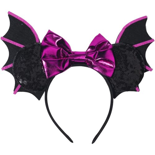 CIVFCRT Halloween Mouse Ears Headbands Purple Bat Purple Shiny Bows Mouse Ears Headbands Halloween Hair Decoration and Mouse Themed Party Supplies Costume Cosplay Decoration for Women(Bat) | Amazon (US)
