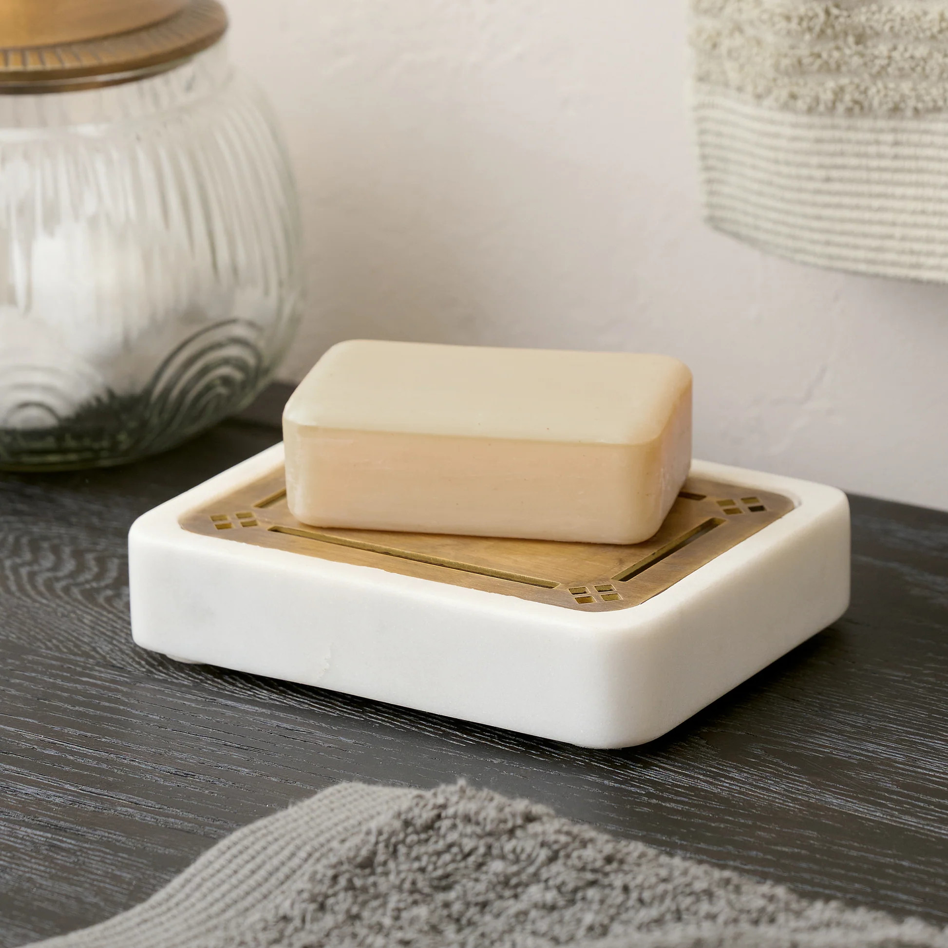 Quincey Marble and Brass Inlay Soap Dish | Magnolia