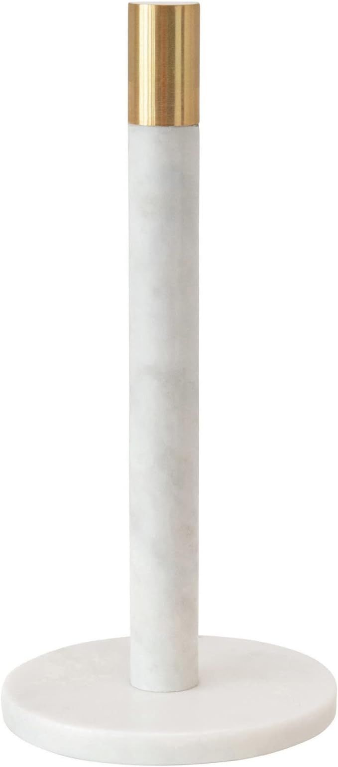 Bloomingville Modern Marble Paper Towel Holder with Brass Accent Band, White, 12" | Amazon (US)
