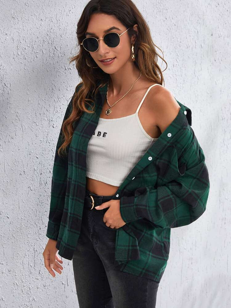 SHEIN Drop Shoulder Plaid Shirt | SHEIN