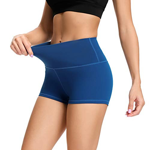LXNMGO Women's 2" High Waist Yoga Shorts Tummy Control Biker Running Workout Compression Shorts for Women Dark Blue, XS | Amazon (US)