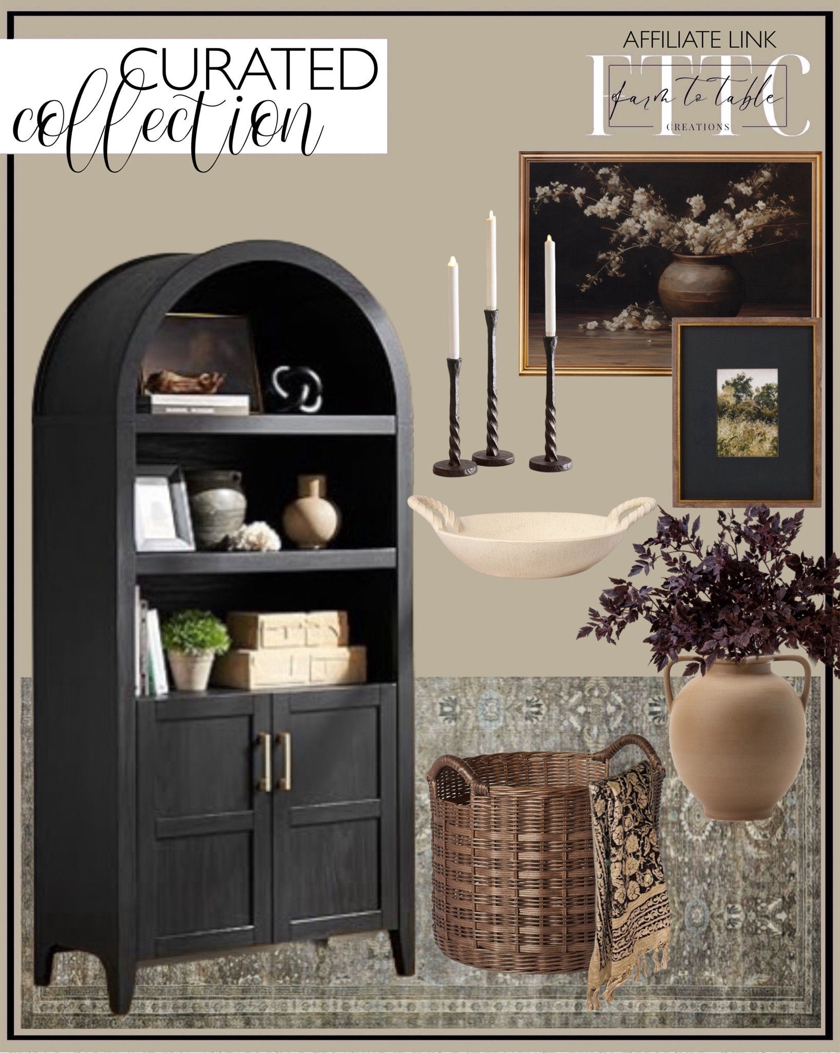 Curated Collection. Follow @farmtotablecreations on Instagram for more inspiration.

Loloi II Layla LAY-13 Printed Antique / Moss Oriental Area Rug. mopio Lauren 65.4" Short Arched Cabinet, 5-Tier Arched Bookcase with Doors and Shelves. Forest Landscape Wall Art Studio McGee. Glass Hurricane Taper Candle Holder. Antique finish ceramic bowl. Medium Round Rattan Basket. Handmade Handblock Throw. Easton Forge Candle Holders Pottery Barn. Moody Floral Digital Art. Rounded Dual Handled Vase. Afloral Plum Stems. 

Amazon Home | Target Sale | Loloi Rugs | Magnolia Home | console table | console table styling | faux stems | entryway space | home decor finds | neutral decor | entryway decor | cozy home | affordable decor |  | home decor | home inspiration | fall stems | fall console | fall vignette | fall decor | fall decorations | console styling | entryway rug | cozy moody home | moody decor | neutral home



#LTKSaleAlert #LTKFindsUnder50 #LTKHome