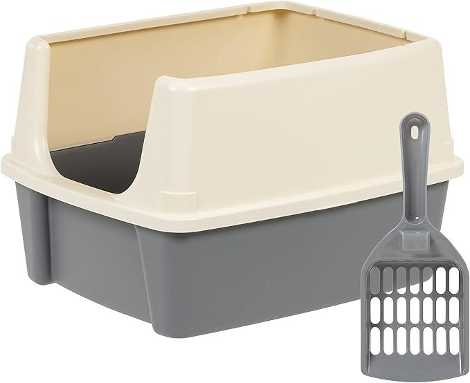 Amazon Basics Tall Open Top Cat Litter Box with High Sides and Cat Litter Scoop | Amazon (US)