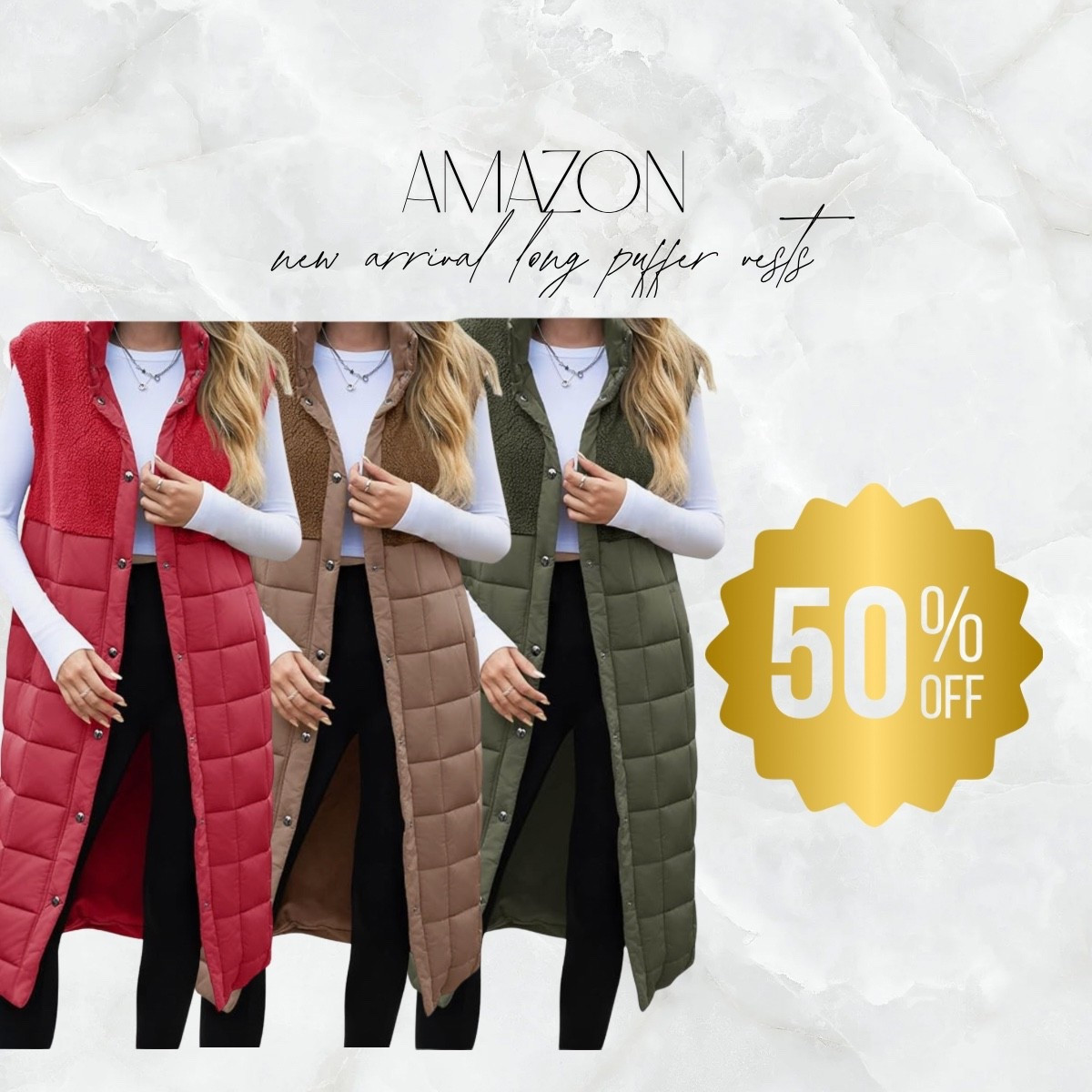 PUFFER VEST 50% OFF
Promo code: 8GATGRZC , use this at checkout! 



#LTKOver40 #LTKFindsUnder50 #LTKSaleAlert