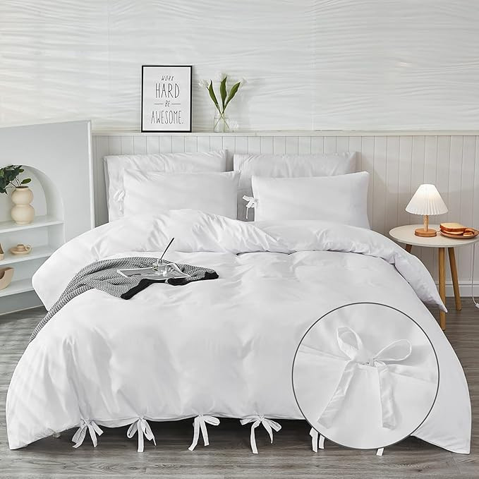 Annadaif White Duvet Cover King Size，3 Pieces Soft Washed Microfiber Duvet Cover Set ,Comforter... | Amazon (US)