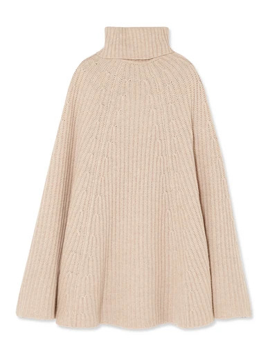 Madeleine Thompson - Charlotte Ribbed Wool And Cashmere-blend Turtleneck Poncho - Beige | NET-A-PORTER (US)