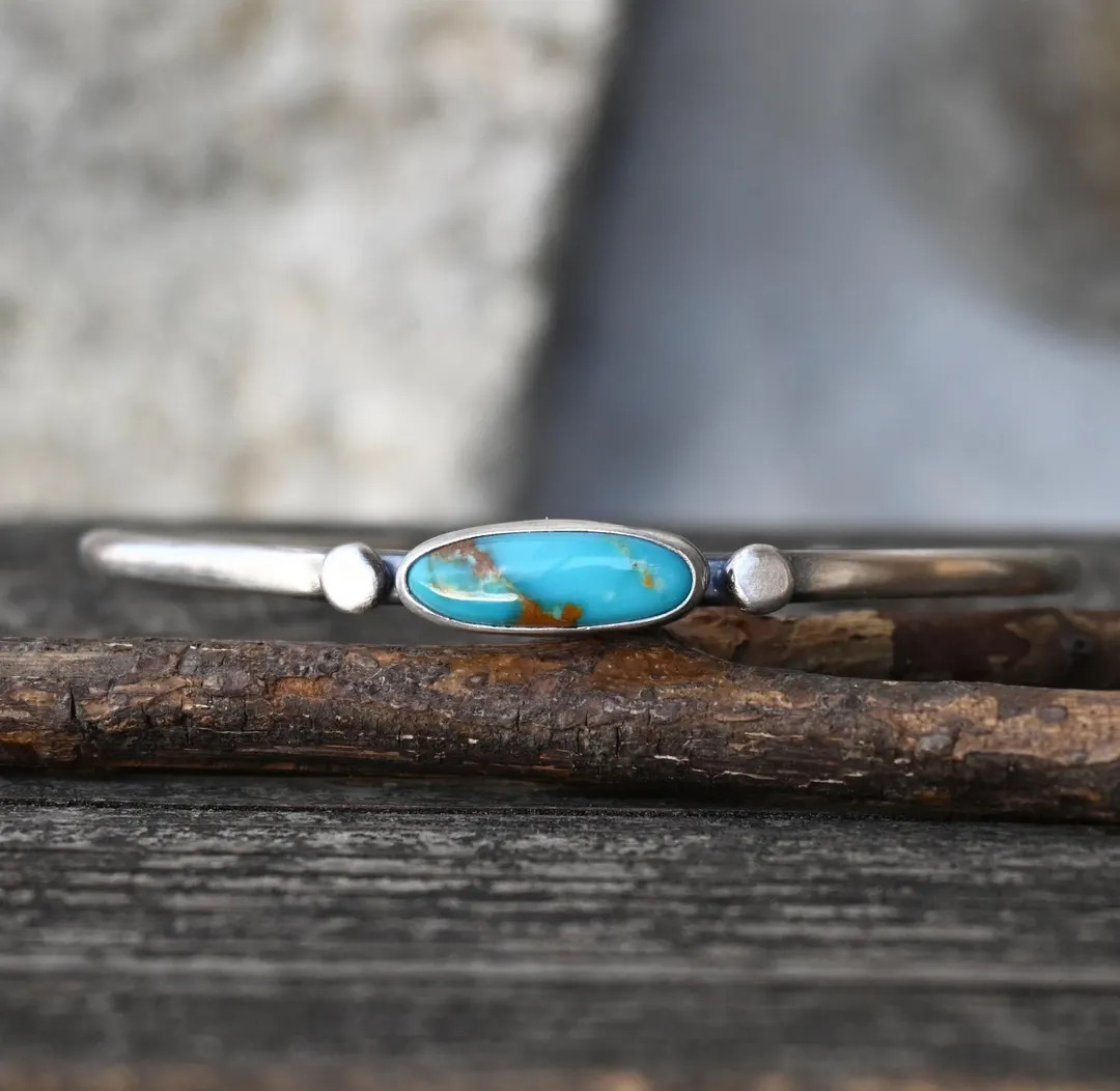 Kingman Turquoise Sterling Silver Cuff Bracelet: American Mined, Boho Style - Etsy | Etsy (US)