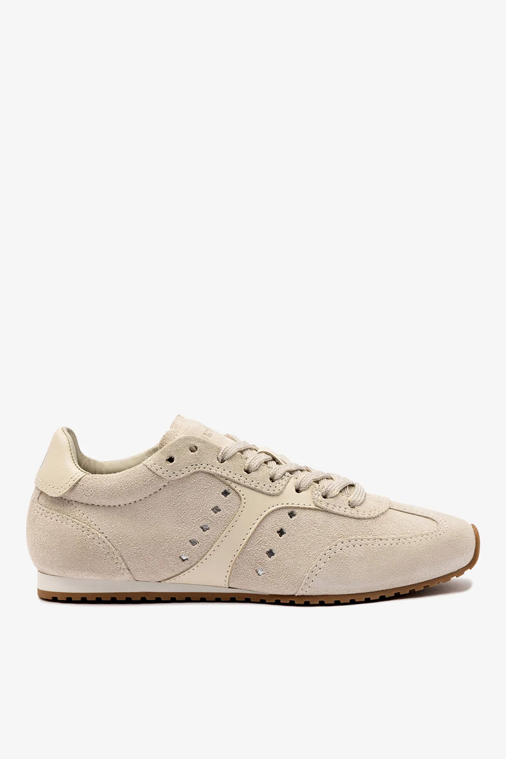 Stella Sneaker In Mushroom Grey Suede and Ivory Leather | Larroude