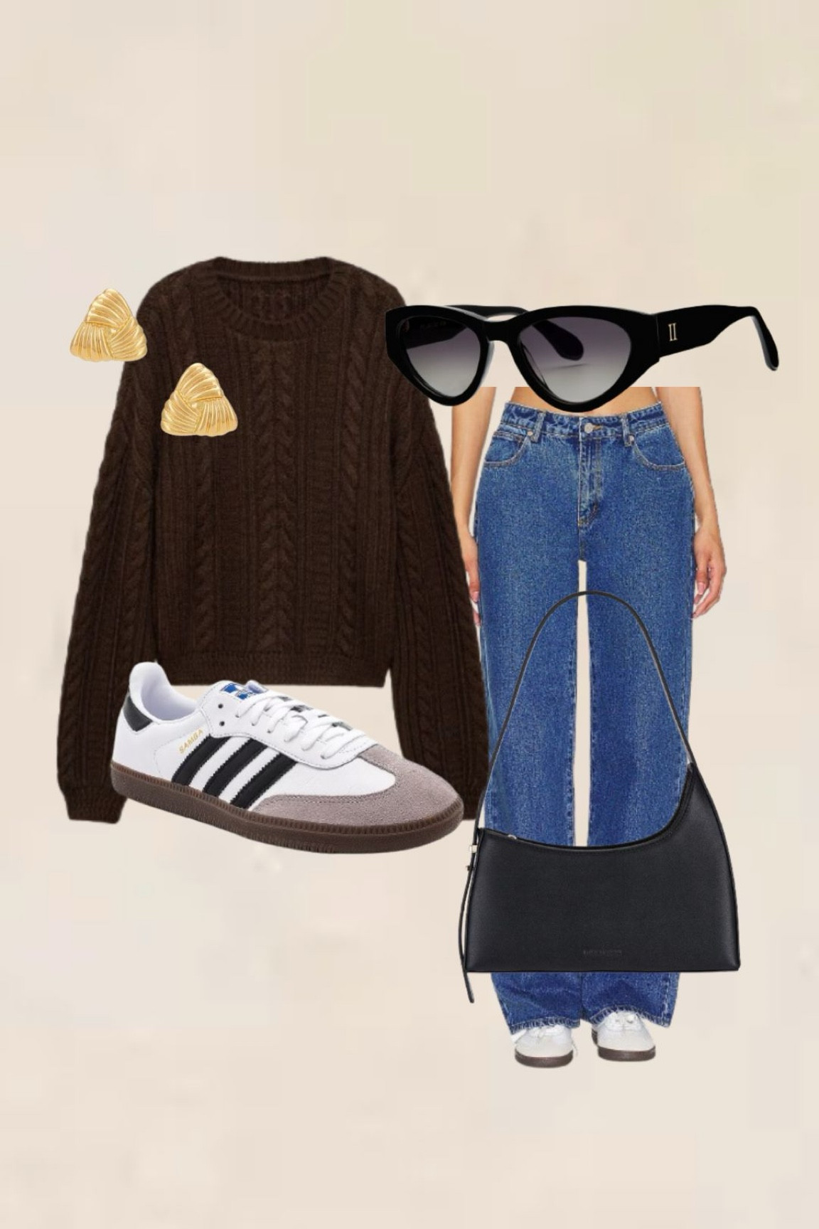 Sunglasses: style Dawn in Onyx from TeuxOfficial.com
Loose jeans 
Dark jeans 
Brown pullover sweater
Samba adidas sneakers 
Black handbag 
Gold chunky earrings 

Fall outfit ideas 
Casual outfit 
Denim 
Gift guide #LTKGiftGuide

#LTKSeasonal #LTKShoeCrush