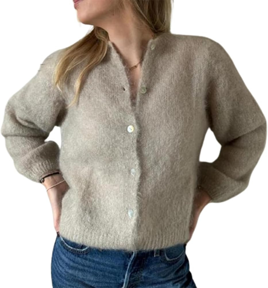 Y2k Knitted Cropped Cardigan Sweaters Women Long Sleeve Button Down Open Front Casual Cardigan Kn... | Amazon (US)