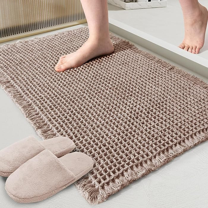 ZALL Tan Waffle Bath Mat Bathroom Rug Brown 18x30inch | Amazon (US)