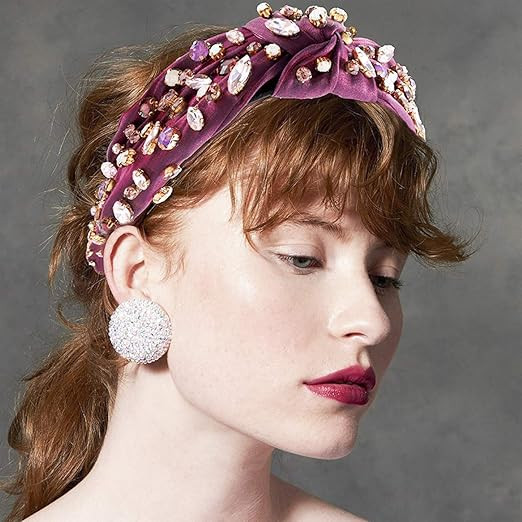 Crystal Velvet Headband Cross Knotted Turban Headdress Colorful rhinestone Statement Wide Hair Ba... | Amazon (US)