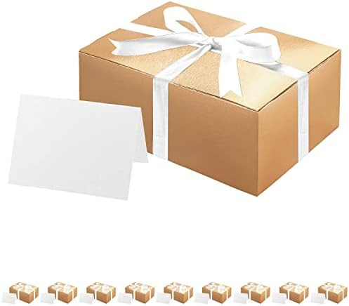 GREEN BEAN 10 Christmas Gift Boxes with Ribbon 9.5x6.5x4 Inches, Gold Gift Boxes with Lids Bulk, Bri | Amazon (US)