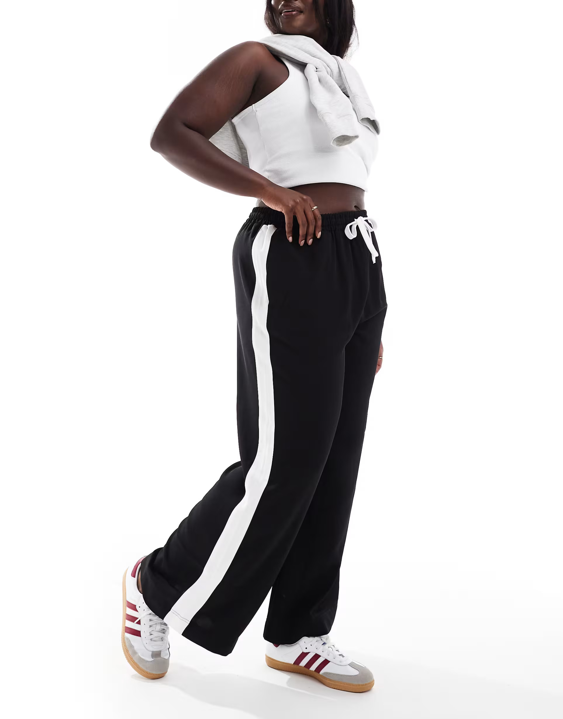 ASOS DESIGN Curve pull on trousers with contrast panel in black | ASOS (Global)