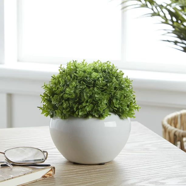 Simple Faux Potted Plant in Glossy White Ceramic Pot | Walmart (US)