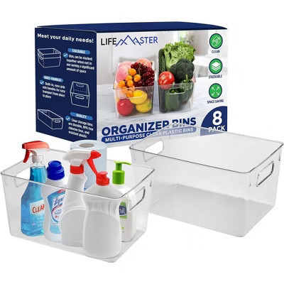 LifeMaster Pack of 8 Large Fridge Organizer PET Clear Bins - Maximize Storage Space, Easy-to-Clean | Target