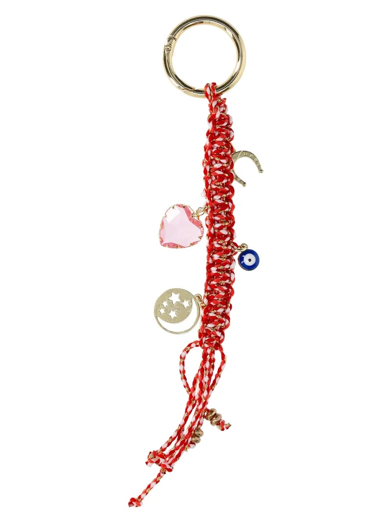 No Boundaries Women's Braided Bungee with Charms Bag Charm, Red | Walmart (US)
