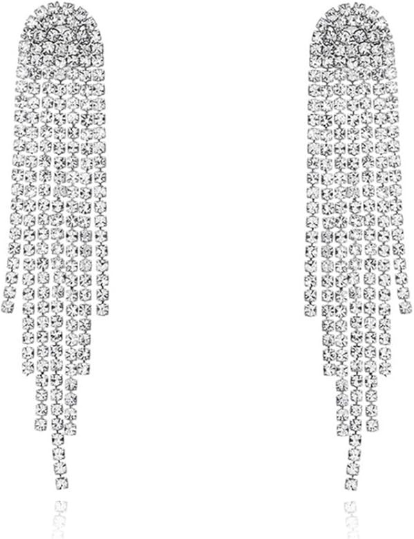 Luxval Rhinestone Earrings Dangling for Women Sparkly Silver Dangle Earrings Girls Long Chandelier E | Amazon (US)