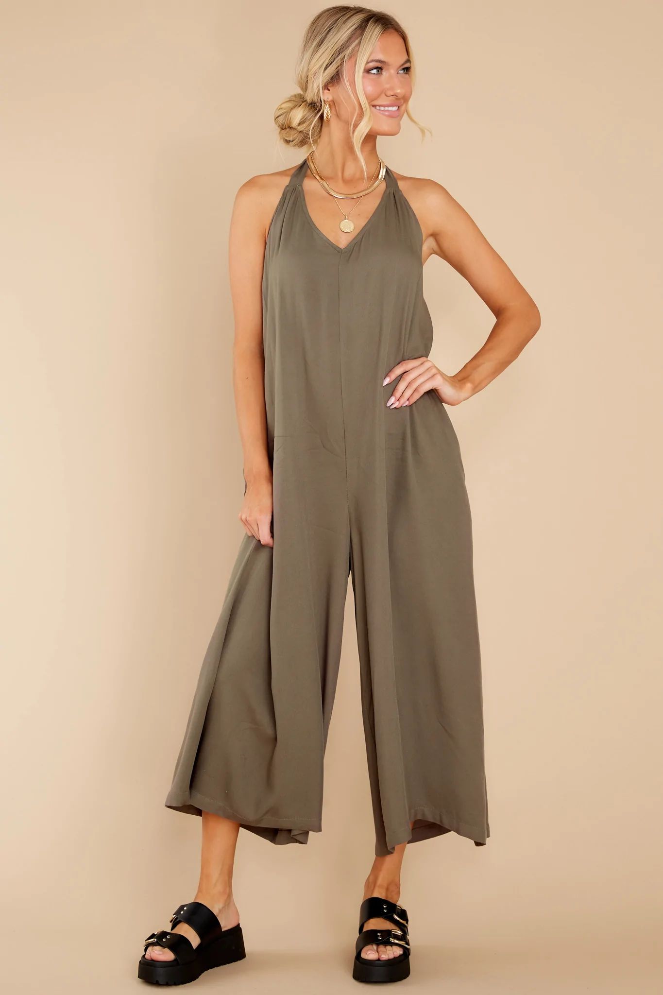 Here Forever Vintage Army Green Jumpsuit | Red Dress 