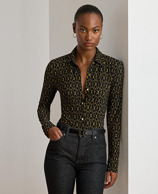 Women's Slim Fit Chain-Print Shirt | Macy's