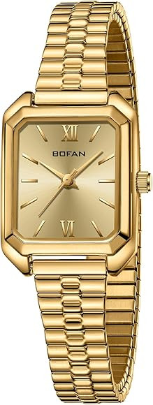 BOFAN Square Small Gold Watches for Women Easy Read Ladies Quartz Wrist Watches with Gold Stainle... | Amazon (US)