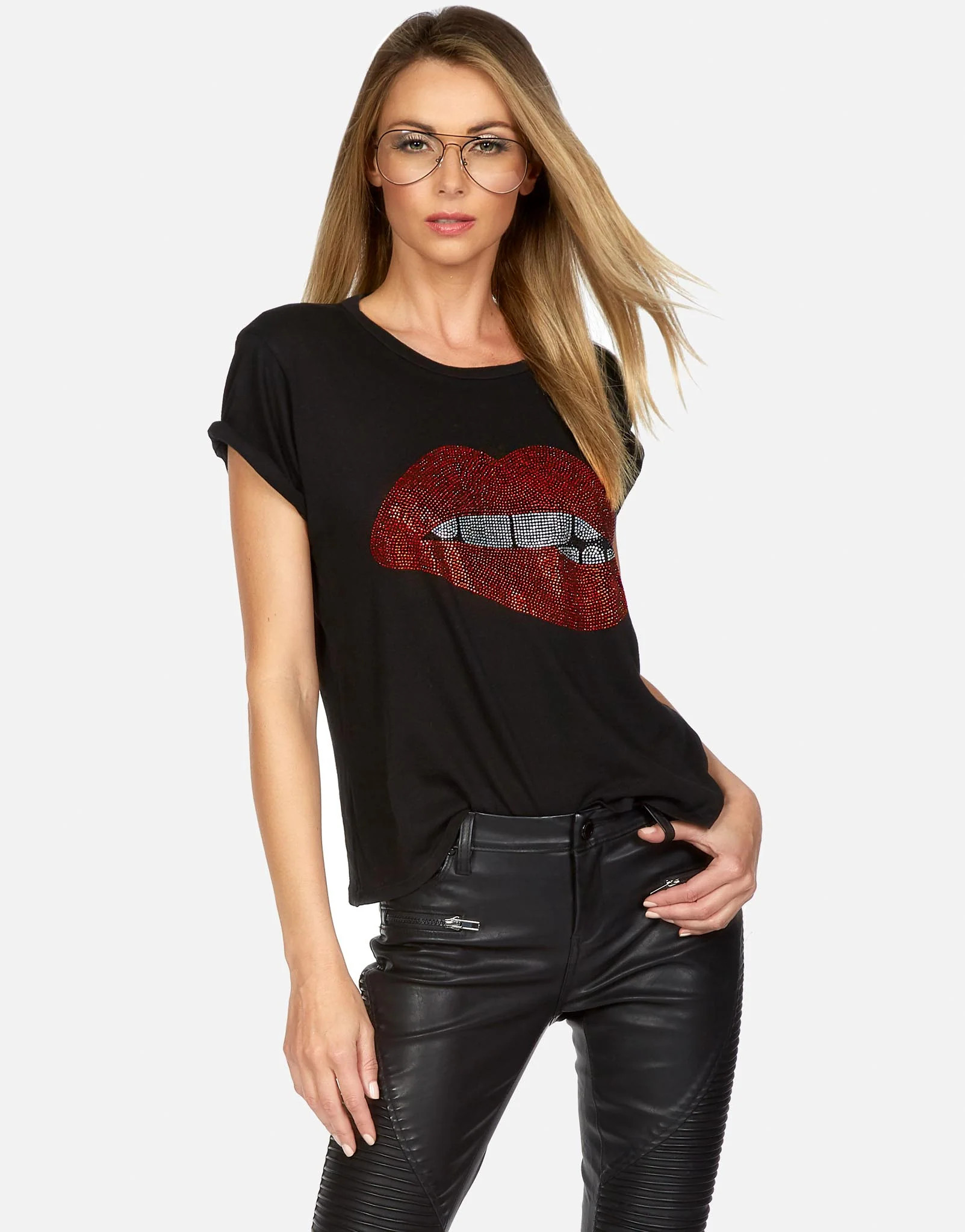 Crystal Biting Lip Vintage SS Tee | Edda by Lauren Moshi | Lauren Moshi