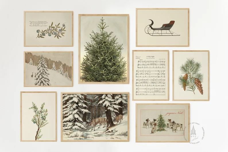 Christmas Prints Gallery Wall Set of 9, Vintage Christmas Printable Wall Art, Holiday Decor, Chri... | Etsy (CAD)
