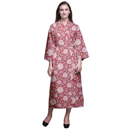 Bimba Pink Floral Leaves & Flower Kimono Bathrobe Women Printed Kimono Robe For Girls Crossover Robe | Walmart (US)