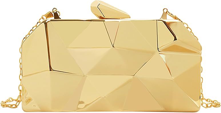 Reberomantic Women Lattice Pattern Metal Handbag Chain Geometric Evening Clutch Purse | Amazon (US)