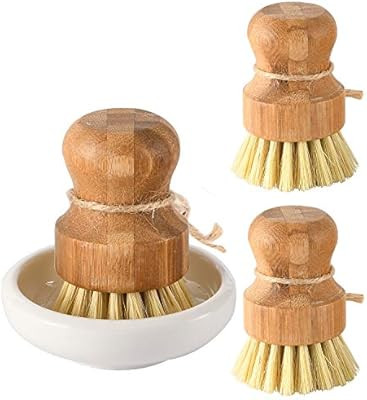 Bamboo Dish Scrub Brushes by Subekyu, Kitchen Wooden Cleaning Scrubbers Set for Washing Cast Iron... | Amazon (US)