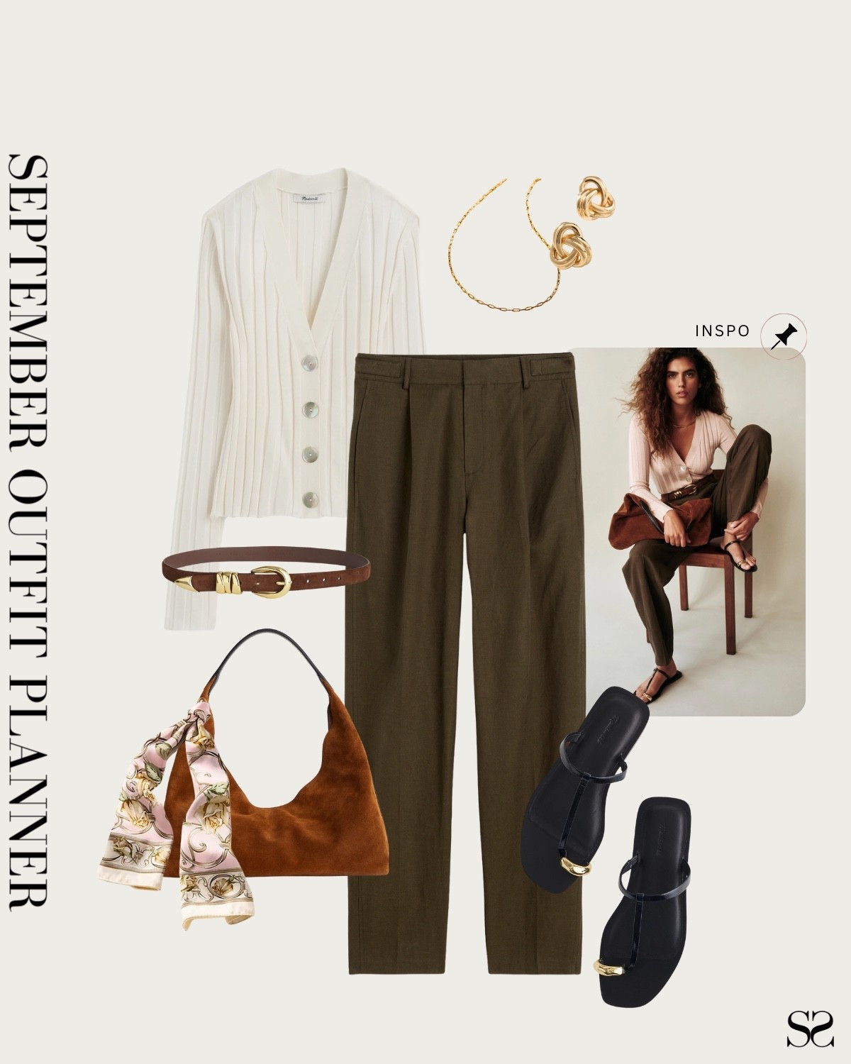 Monthly outfit planner SEPTEMBER: Summer to Fall outfits | ribbed cardigan, barrel pants, open toe sandals, suede bag

#summertofall #transitionalstyle #falloutfit 

Inspo image credit: Madewell

#LTKStyleTip