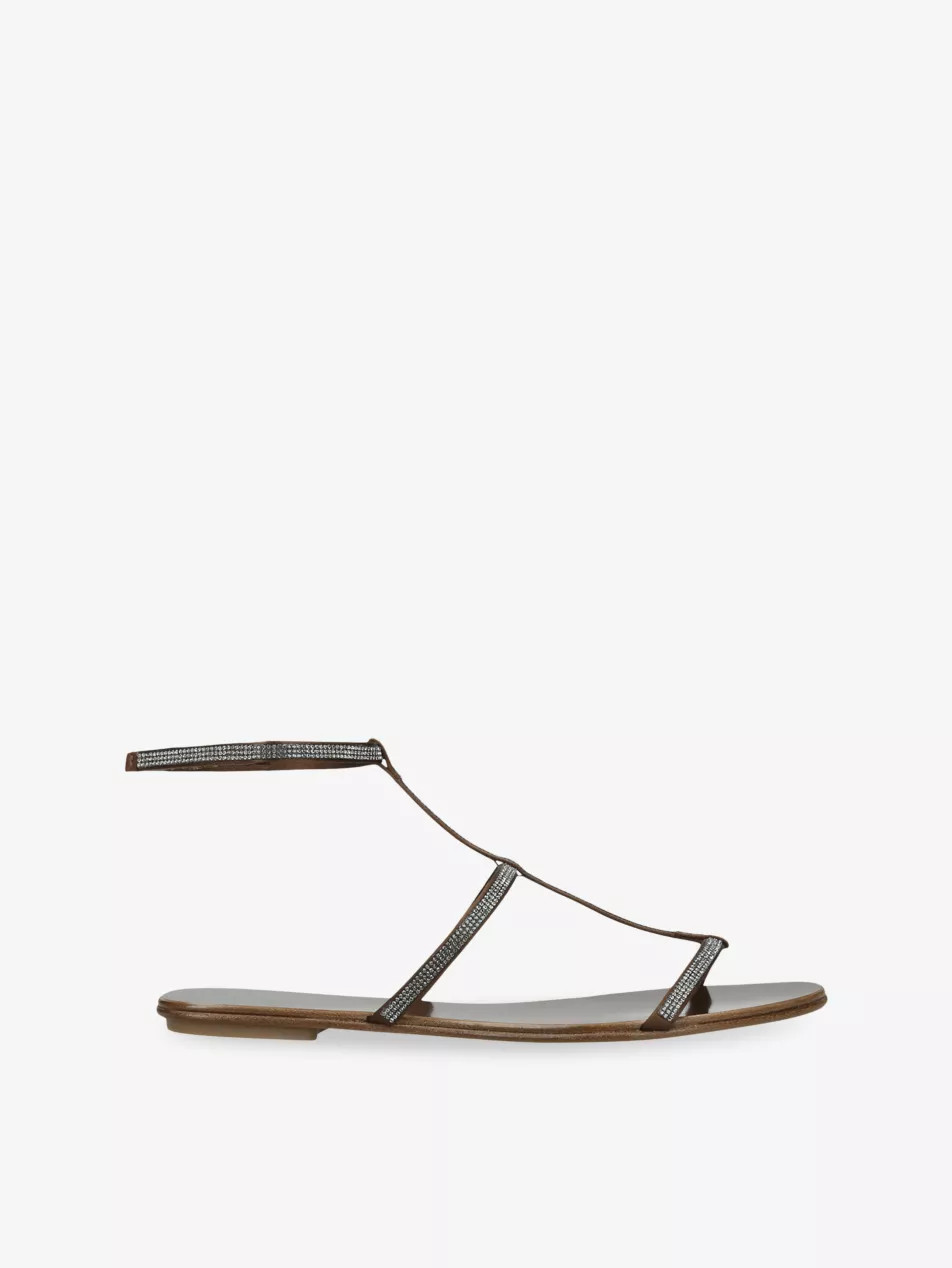 Enola Embellished Flat Leather Sandals | Selfridges