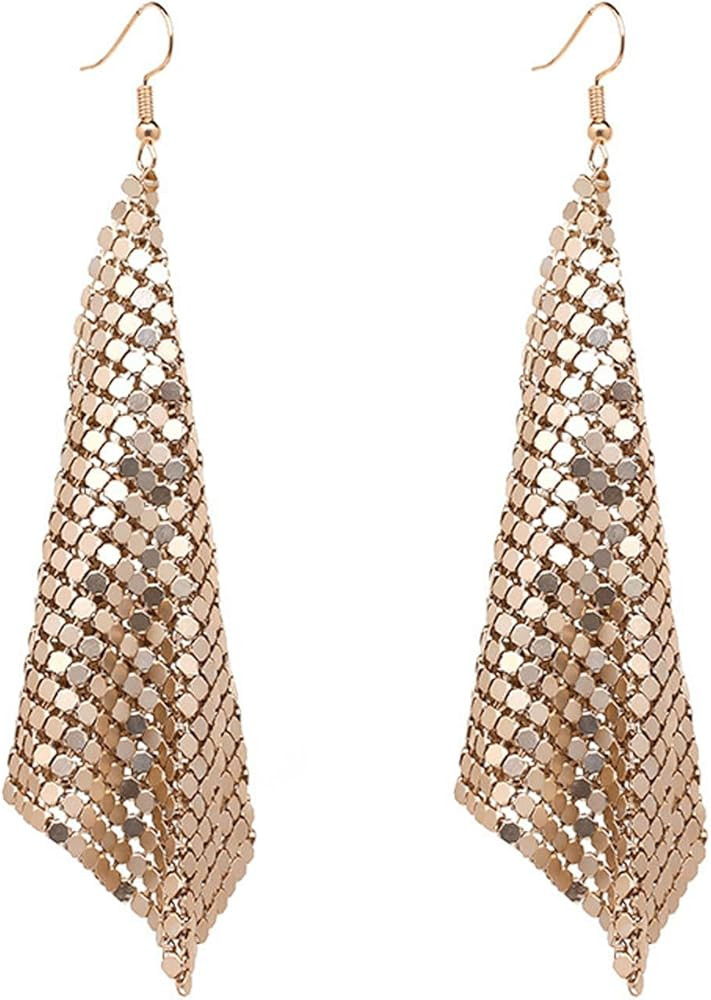 Sparkling Sequin Drop Dangle Earrings for Women Disco Ball Design with S Hooks Black Gold Danglin... | Amazon (US)