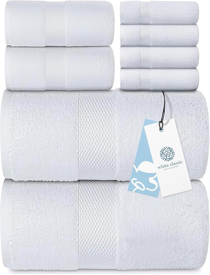 Luxury White Bath Towel Set - Combed Cotton Hotel Quality Absorbent 8 Piece Towels | 2 Bath Towel... | Amazon (US)