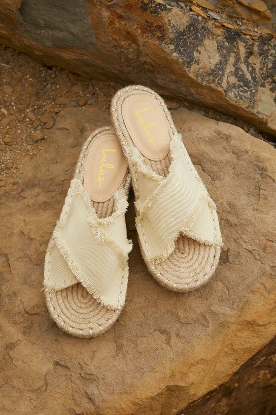 Verka Beige Denim Espadrille Slide Sandals | Lulus (US)