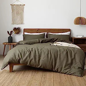 XZXIFA 100% Natural French Flax Linen Duvet Cover King, Olive Green Cooling Duvet Cover Set, Soft... | Amazon (US)